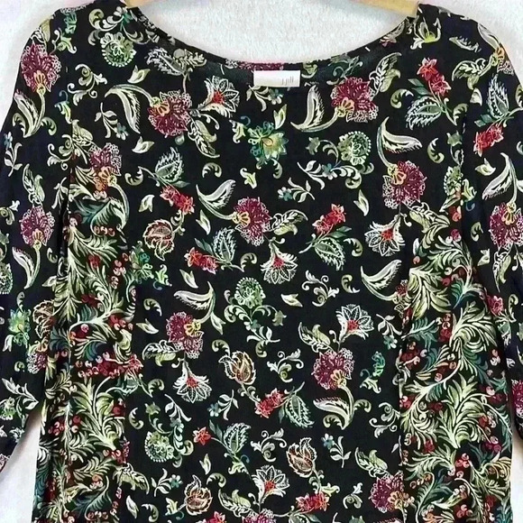 J Jill Top Women’s Medium Black Floral Tunic Long Sleeve Ruffles Boho - Picture 4 of 10
